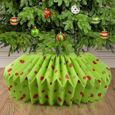 Imagem de Colar de árvore de Natal de 80 cm (vermelho e verde), capa de base de caixa de árvore de Natal de papel dobrada, coleiras de saia de cesta elegante adequadas para árvores artificiais de 1,8 m, 2,3 m