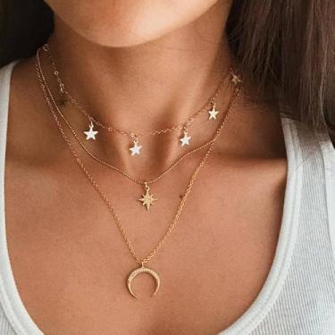 Imagem de Colar de ouro para mulheres - Colar infinito banhado a ouro 14 k, colar de estrela de Davi, pingente de cruz com olho turco, coração delicado, colar de ouro para mulheres, Medium, Latão, Sem Pedra