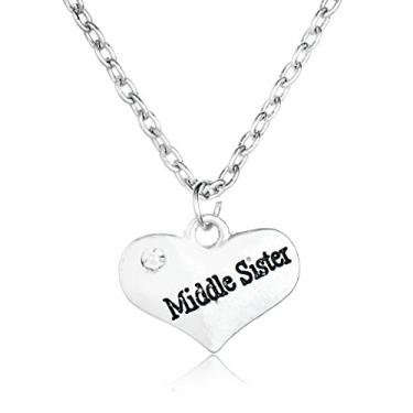 Imagem de Colar de coração de irmã presente para irmãs Big Sis Mid Sis Little Sister, presente de aniversário para irmãs, pingente de coração, One Size, Aço inoxidável, Sem Pedra Preciosa