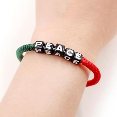 Imagem de Pulseira com bandeira palestina para homens e mulheres - Cubo acrílico paz carta tecelagem manual pulseiras ajustáveis suporte joias palestina YA5029, Medium, Acrílico Nylon, Sem Pedra Preciosa