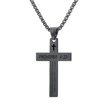 Imagem de Colares de cruz masculinos com pingente de cruz de aço inoxidável, acessórios religiosos, joias religiosas, One Size, Aço inoxidável, Sem Pedra Preciosa