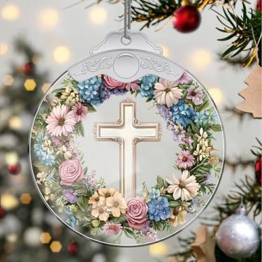 Imagem de Enfeites de Natal, flores de cristal, enfeites de árvore de Natal feitos à mão, decoração de carro e casa - presentes de Natal, decoração de artesanato em acrílico, ideias de troca de presentes para