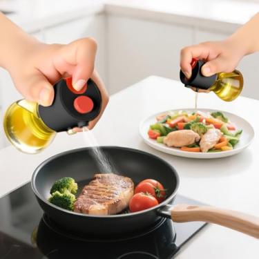 Imagem de Pulverizador de óleo 2 em 1 para cozinhar, dispensador de óleo de 80 ml para cozinha, frasco dispensador de azeite de oliva para utensílios de cozinha, fritadeira a ar, salada, churrasco (preto)