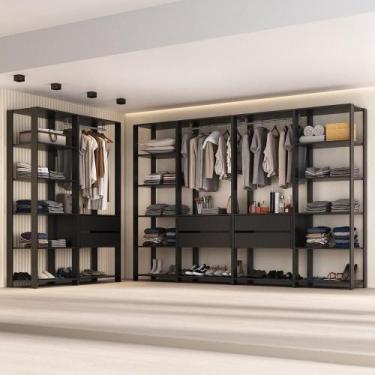 Imagem de Guarda Roupas Closet Modulado 405cm 6 Peças Com 6 Gavetas E Cabideiros