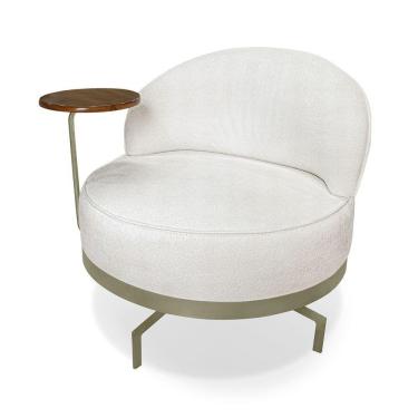 Imagem de Poltrona Sala De Estar Base Giratória Dourada Aura Bouclê Off White S04 - D'rossi