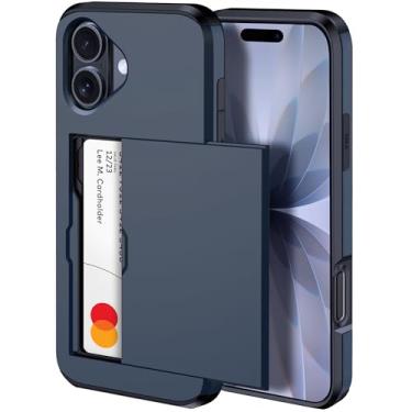 Imagem de harusaki Capa carteira para iPhone 17 com compartimento oculto para cartão - Capa compatível com carregamento sem fio para iPhone 17 com porta-cartões para homens e mulheres (azul)