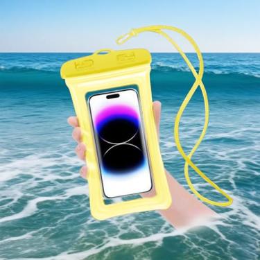 Imagem de Bolsa de telefone impermeável com airbag flutuante para natação, mergulho, caiaque, praia, passeios de barco, para mulheres, homens, viajantes, 1 peça (amarelo)