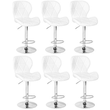 Imagem de Kit 06 Banquetas Slim Estofada Giratória Com Regulagem De Altura - Branco