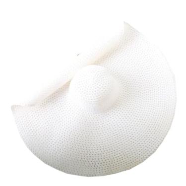 Imagem de Chapéu de sol feminino de verão flexível dobrável com aba larga para viagem grande proteção UV chapéus de palha de praia branco (aberto) 54-57 cm