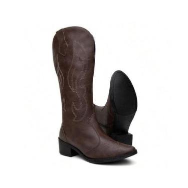Imagem de Bota Texana Feminina Cano Alto Salto Baixo Estilosa Western - Migliori