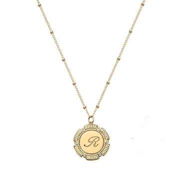 Imagem de Colar feminino banhado a ouro 14K com pingente de alfabeto banhado a ouro 14 K com letras e contas, Medium, Latão, Sem Pedra Preciosa