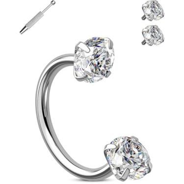 Imagem de OUFER Anéis de nariz 20G 6/7/8 mm, anel de nariz articulado de aço cirúrgico 316L para mulheres, piercing de cartilagem de zircônia cúbica transparente, cartilagem, torre, hélice, lóbulo, tragus