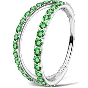 Imagem de OUFER Piercing de nariz de argola dupla, piercing de nariz verde de Natal de 20G, 6 mm, anéis de nariz de aço cirúrgico para mulheres, anéis de nariz elegantes para mulheres, perfeitos para piercing