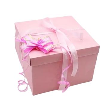 Imagem de Fenteer Caixa de presente de cinco camadas, ideal para scrapbooking, lembrancinhas, álbum de fotos e lanches, perfeita para aniversários, Ano e, Rosa