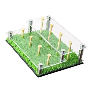 Imagem de oshhni Vitrine para bolas de golfe com tees, suporte de acrílico de 2 níveis para coleções, ideal para exibir bolas esportivas, beisebol e bolinhas de gude