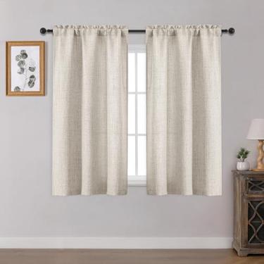 Imagem de OWENIE Cortinas curtas de linho para janela pequena, 113 cm de comprimento, conjunto de 2 painéis para quarto, sala de estar, banheiro, armário, porão, cortinas de cozinha curtas texturizadas com