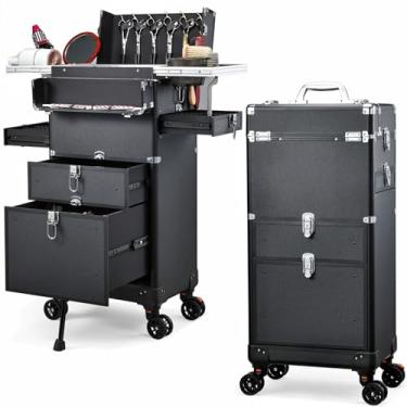 Imagem de Yueieoun Carrinho de salão com 4 gavetas, carrinho de cabeleireiro com rodas, estação de salão portátil com bandeja de bancada, estojo de maquiagem com rodinhas para cosmetologia para serviço de