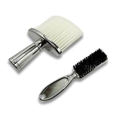 Imagem de Kit Espanador Escovinha de Disfarce Prata Profissional Cabeleireiro Ba