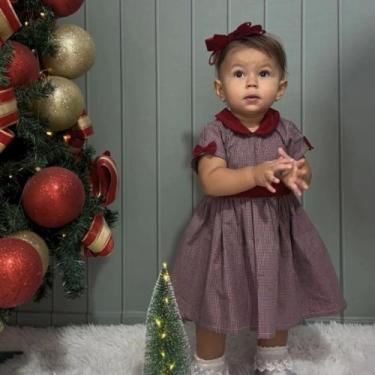 Imagem de Vestido Infantil Natal Xadrez e Vermelho em Tecido de Algodão com Faix