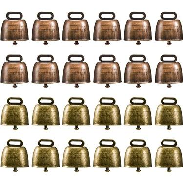 Imagem de FUN LAVIE 24 peças de sinos de cobre vintage para gado, cavalos e ovelhas pastando pequenos sinos artesanais para quarto ao ar livre decoração de Natal Halloween presente vermelho bronze verde bronze