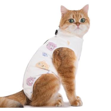 Imagem de Acoutpet Macacão de recuperação de gatos para gatos após cirurgia, esterilização feminina, ferida abdominal cirúrgica, coleira cônica, roupa alternativa macia (gato, P)