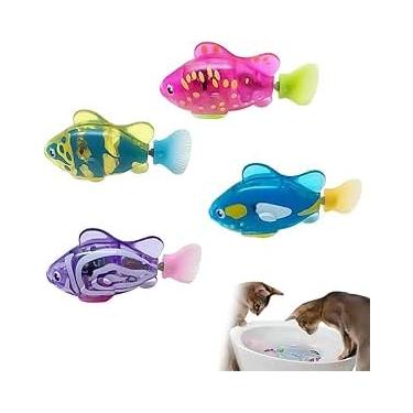 Imagem de Kit 3 Gato De Peixe Elétrico Brinquedo Interativo Com Luz Água Natação Robô De Estimação Que Joga Brinquedos