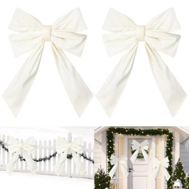 Imagem de Hungdao 2 peças de laço de Natal extragrande 61 x 91 cm decoração de arco gigante com fita longa para pendurar grande para árvore de Natal, guirlanda, porta de parede, férias, despedida de solteira