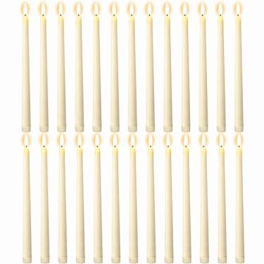 Imagem de GenSwin 26 velas cônicas sem chama com pavio 3D, velas longas de LED afuniladas operadas a pilhas, castiçais altos de bateria sem chamas para decoração de festa em casa, casamento, Natal (marfim