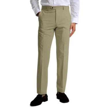 Imagem de Calças sociais YUCENFU para homens, cintura extensível oculta, cáqui