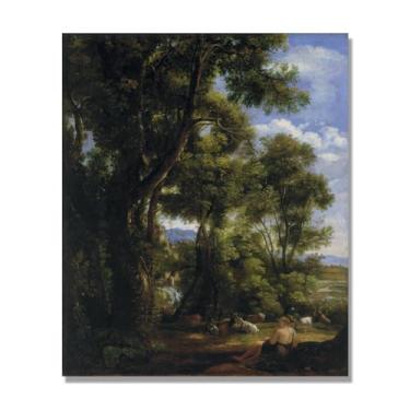 Imagem de NHLDZYH Arte de parede John Constable, (pastor e cabras), pôster de pinturas famosas, decoração de parede com impressão de imagem retrô romantismo. Apenas tela de 60 x 72 cm - 23,6 x 28,3 pol