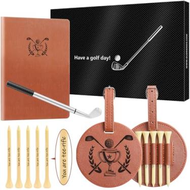Imagem de Melhores presentes engraçados de golfe para homens mulheres golfistas ideias exclusivas 2024 - Livro de pontuação de golfe etiqueta de saco de golfe com 5 camisetas de golfe caneta esferográfica
