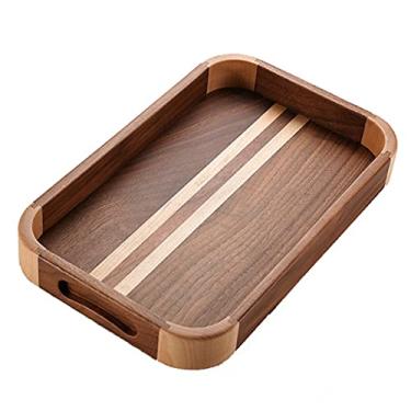 Imagem de Bandeja de servir bandeja corativa bandeja de café da manhã doméstica bandeja de mesa de café bandejas de comida para sala de estar casa (cor: marrom, tamanho: 34 * 21,5 * 4 cm) (marrom 30 * 17,8 * 4
