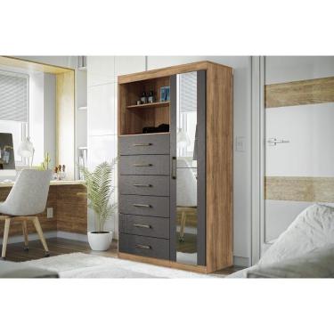 Imagem de Cômoda De Quarto Marabá 1.6 C/ 1 Porta 2 Nichos E 6 Gavetas C/ Espelho Atacama/grafitte