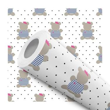Imagem de Papel De Parede Vinílico Ursinho Infantil Poá Quarto 10m - DELIQUADROS