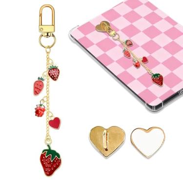 Imagem de Corrente de pingentes Kindle de morango para mulheres e homens, chaveiro com pingente de morango, pingente de acessórios de e-reader, presente para leitores de livros, pingentes compatíveis com