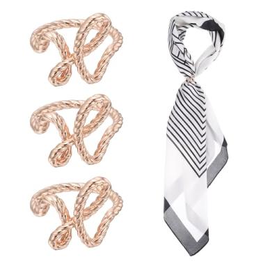 Imagem de PATIKIL Clipe de anel de lenço de seda, 3 peças de cachecóis de corda torcida Pin Xale Fivelas Deslizantes Moda Metal Roupas Anel Suporte de Envoltório para Mulheres Joias Acessórios Presente, Ouro