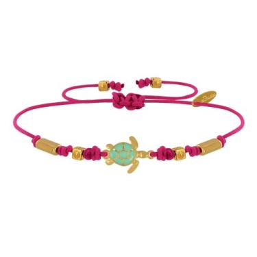 Imagem de LES POULETTES JEWELS - Pulseira de tartaruga esmaltada turquesa em latão dourado - fúcsia