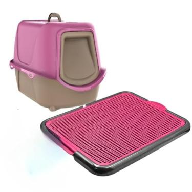 Imagem de Kit Caixa De Areia Fechada Para Gatos Grande Com Tapete Coletor Pa E Filtro Anti Odor(ROSA - NEW + TAPETE)