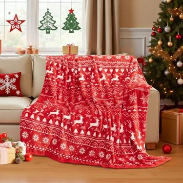 Imagem de U'Artlines Cobertor de Natal, cobertor de lã de flanela de rena vermelha fofo cobertor de Natal macio para férias de inverno cobertores de pelúcia para quarto sofá cama, 127 x 152 cm