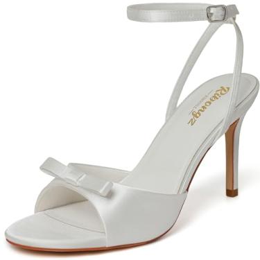 Imagem de RIBONGZ Sandálias femininas de salto alto, bico redondo, bico aberto, sexy, gatinha, salto agulha, tira no tornozelo, sapatos de noiva com laço, verão, festa de casamento, casual, escritório, trabalho