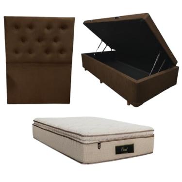 Imagem de Cama Box Baú Blindada com Colchão Cloud Molas Ensacadas C/Pillowtop 32cm + Cabeceira Botonê (SUEDE MARROM, Solteiro)