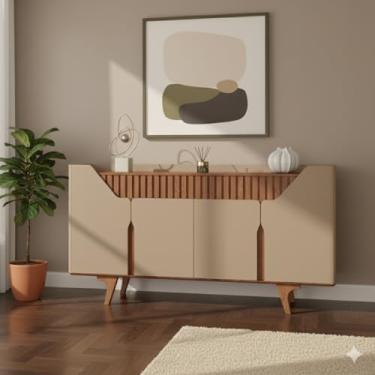 Imagem de Aparador buffet Danúbio 4 Portas 2 Gavetas e Pés de Madeira (Bege/Freijó)
