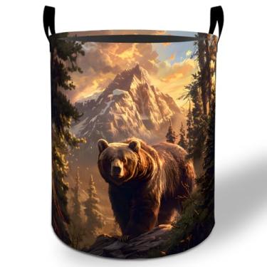 Imagem de Cesto de roupa urso, 50 x 40 cm, rústico, vida selvagem, dobrável, impermeável, Oxford, balde de armazenamento para quarto, banheiro, quarto, berçário, decoração, organizador de brinquedos, presentes