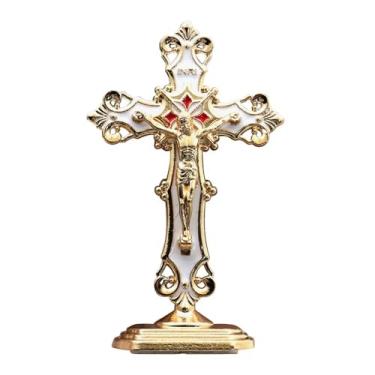 Imagem de 【Liga de zinco durável】 Enfeite de cruz para Natal e carro estatueta em forma de cruz, enfeites de Natal para painel de carro, decoração de casa e escritório - branco dourado