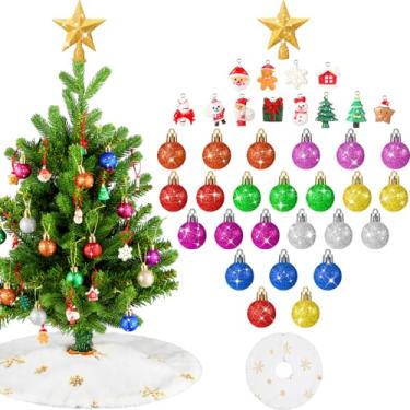 Imagem de Skylety Conjunto de 38 peças de mini saia de árvore de Natal, enfeites de bola de Natal multicoloridos, enfeites de bola de glitter, pequenas decorações de natal de resina para decoração de árvore de