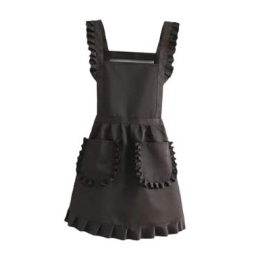 Imagem de DimyFew de Empregada Retrô com Babados, Ideal para Cosplay, Um ótimo Presente para Mulheres. Ajustável com Bolsos Frontais, Perfeito para Café, Preto