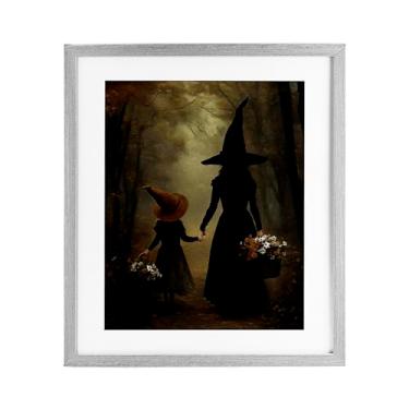 Imagem de Stupell Industries Witch & Daughter Impressão emoldurada cinza floresta mística sob vidro, design por Arlington Prints, 21 x 17