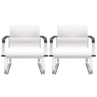 Imagem de Kit 02 Cadeiras de Escritório Recepção Fixa Pés Cromado Lev P03 Vinil Branco - Lyam Decor