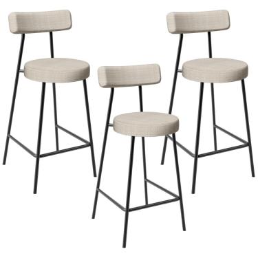 Imagem de Kit 03 Banquetas Baixa Para Cozinha Sala De Jantar Bar Bancada Milão L02 Linho Palha  - Lyam Decor 