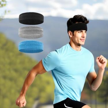 Imagem de 3 faixas de cabelo para homens e mulheres com absorção de umidade, tecido felpudo atlético, para tênis, basquete, futebol, academia, treino (Mix)